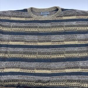 Vintage Serafini Sweater Mens Large Brown Pullover 3D Knit Grandpa Cosby 90s